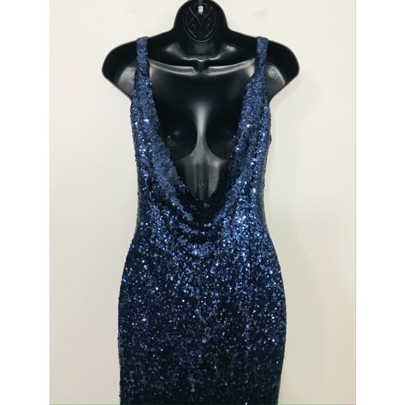 THEIA Evening Gown Navy Sequins Formal Prom Party Dress BHLDN, 0 - Picture 9 of 16